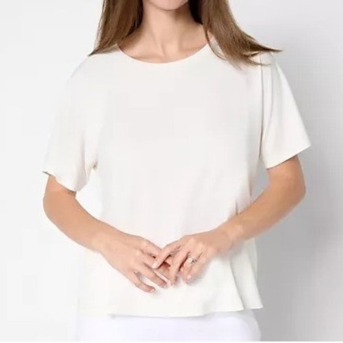Susan Graver Essentials Small Cream Petal Liquid Knit Dolman Sleeve Top A696196